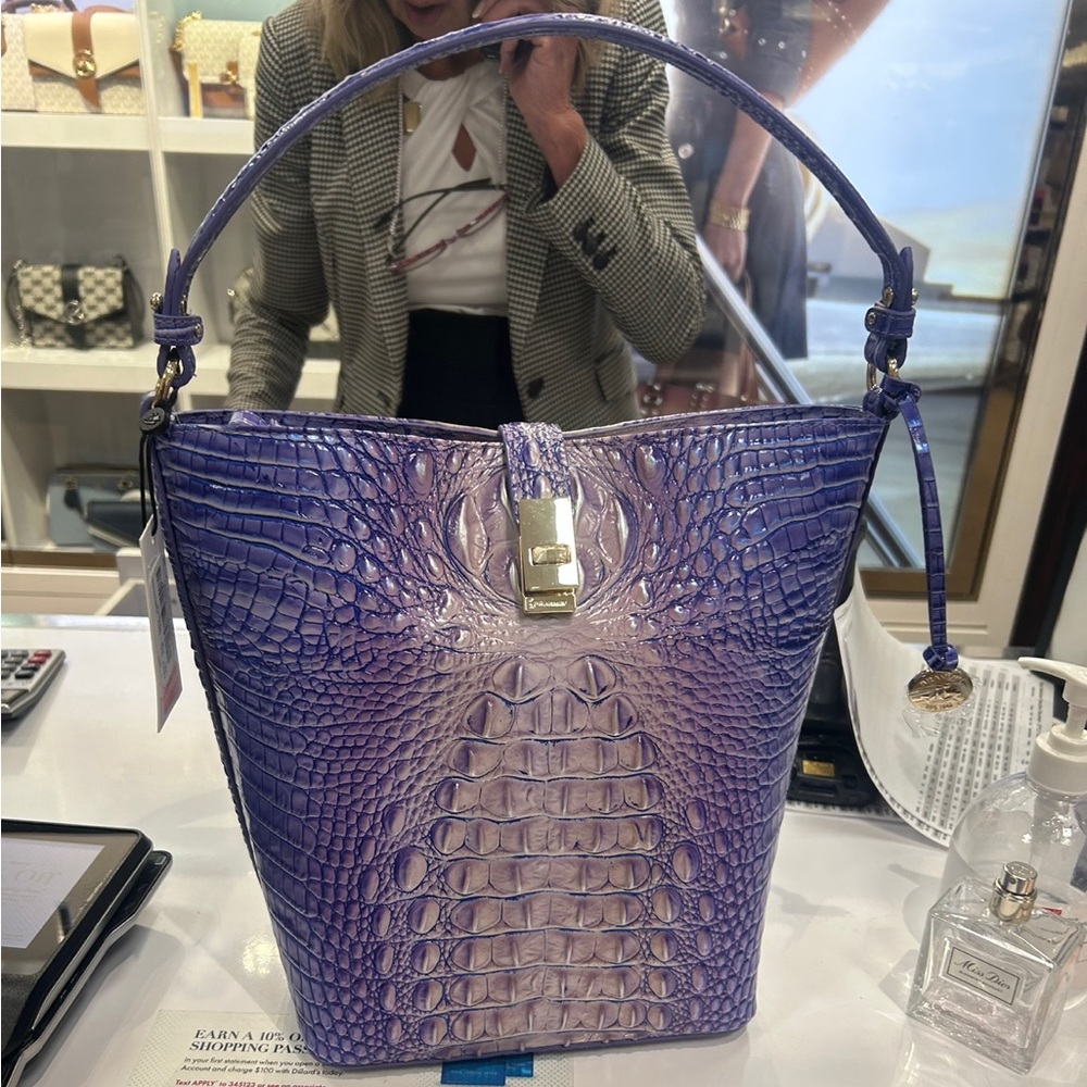 Brahmin Purple Ombre Croc-Embossed Leather Bucket Bag